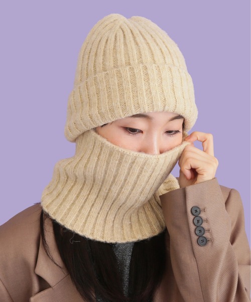 CONTROL FREAK / CTFK（コントロールフリーク）の「CONTROL FREAK(コントロールフリーク)2WAYニットワッチマスク（ニットキャップ/ビーニー・レディース・ブラック/アイボリー/イエロー・FREE）」の2枚目の写真