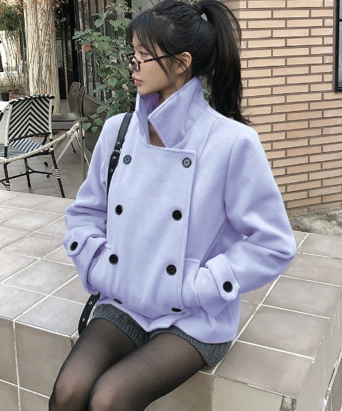 セール】襟リボン ふわふわエコファー付き袖口 ピーコート（ピーコート