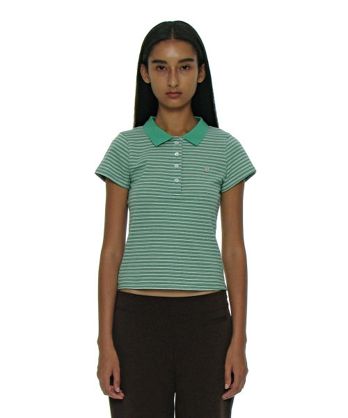 Fitted stripe pique T‑футболка — зелёная