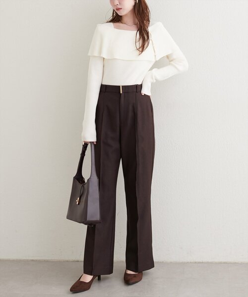 natural couture（ナチュラルクチュール）の「〈osono〉〈新素材〉ハイウエスト美フレアパンツ（スラックス・レディース・ブラック/チャコールグレー/ブラウン・SMALL/MEDIUM/LARGE）」の3枚目の写真