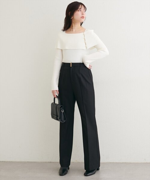 natural couture（ナチュラルクチュール）の「〈osono〉〈新素材〉ハイウエスト美フレアパンツ（スラックス・レディース・ブラック/チャコールグレー/ブラウン・SMALL/MEDIUM/LARGE）」の6枚目の写真