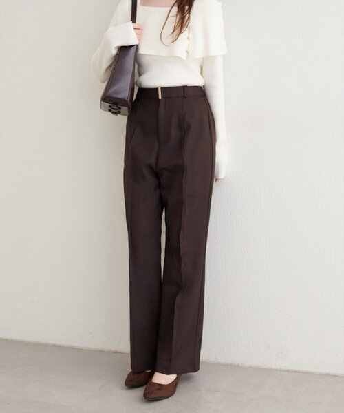 natural couture（ナチュラルクチュール）の「〈osono〉〈新素材〉ハイウエスト美フレアパンツ（スラックス・レディース・ブラック/チャコールグレー/ブラウン・SMALL/MEDIUM/LARGE）」の21枚目の写真