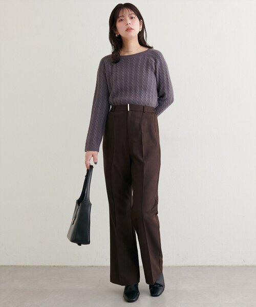 natural couture（ナチュラルクチュール）の「〈osono〉〈新素材〉ハイウエスト美フレアパンツ（スラックス・レディース・ブラック/チャコールグレー/ブラウン・SMALL/MEDIUM/LARGE）」の4枚目の写真