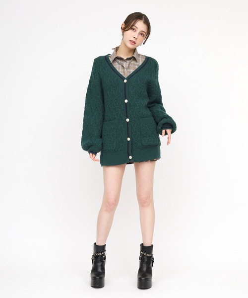 セール】エンブレム刺しゅうケーブルラインカーディガン（カーディガン