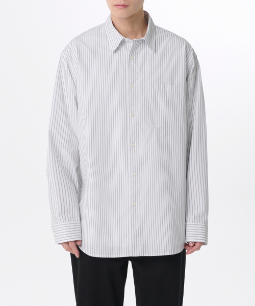 MUSINSA STANDARD（ムシンサスタンダード）の「リラックスドシャドーストライプポプリンシャツ[ホワイト/ストライプ]（シャツ/ブラウス・メンズ・その他・SMALL/MEDIUM/LARGE/X-LARGE/XX-LARGE）」の3枚目の写真