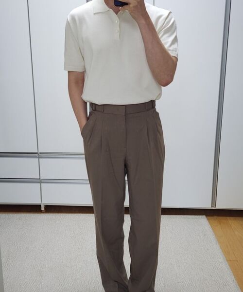 セール】サイドアジャストツータックワイドスラックス[ダスティ