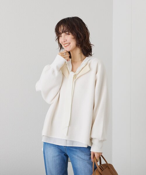 RIVE DROITE(リヴドロワ)の「【抜け感◎】キーネッククッションニット(ニット/セーター・レディース・オフホワイト/チャコールグレー/ベージュ・FREE)」の10枚目の写真