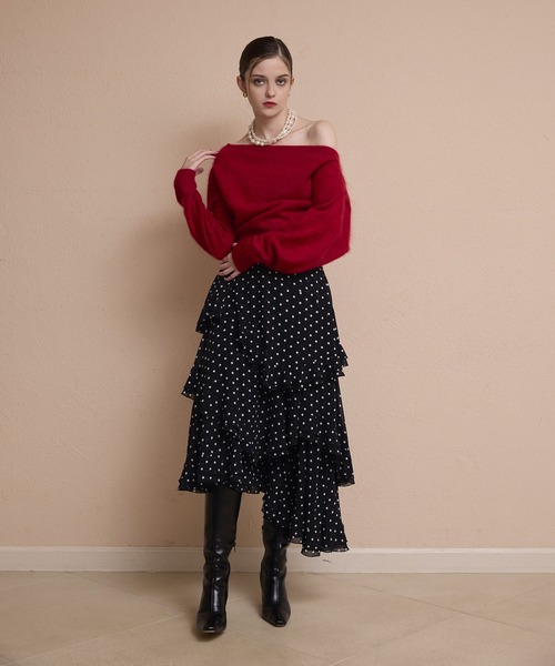 EIMY ISTOIRE（エイミーイストワール）の「ドットラッフルティアードスカート（スカート・レディース・アイボリー/ブラック・36/38）」の3枚目の写真