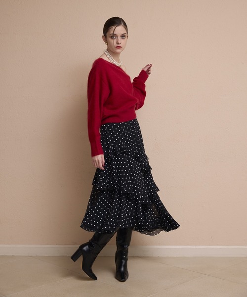 EIMY ISTOIRE（エイミーイストワール）の「ドットラッフルティアードスカート（スカート・レディース・アイボリー/ブラック・36/38）」の4枚目の写真