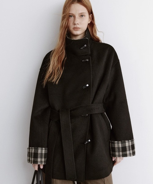 【Fano studios】ベルベットカラー チェック柄ロングコート 完売品 Fano studios】ベルベットカラー チェック柄ロングコート 完売品