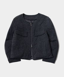 PLACE STUDIO（プレイススタジオ）の「Minimal Winter Round Neck Classic Pocket Crop Tweed Jacket [Charcoal]（その他アウター）」