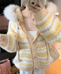 フード付き」に該当するニット/セーター（イエロー/黄色系