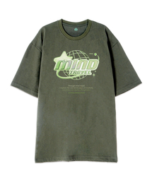 [オーバーサイズ]マインドトラベル 13番手 綿 ラウンドネック 半袖Tシャツ_カーキ