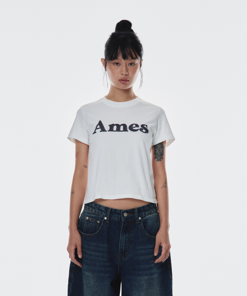 AMESWORLDWIDE(アメスワールドワイド)の「BASIC LOGO DENIM APPLIQUE TEE WHITE (AM2EMUT514A)(Tシャツ/カットソー・レディース・その他・FREE)」の2枚目の写真