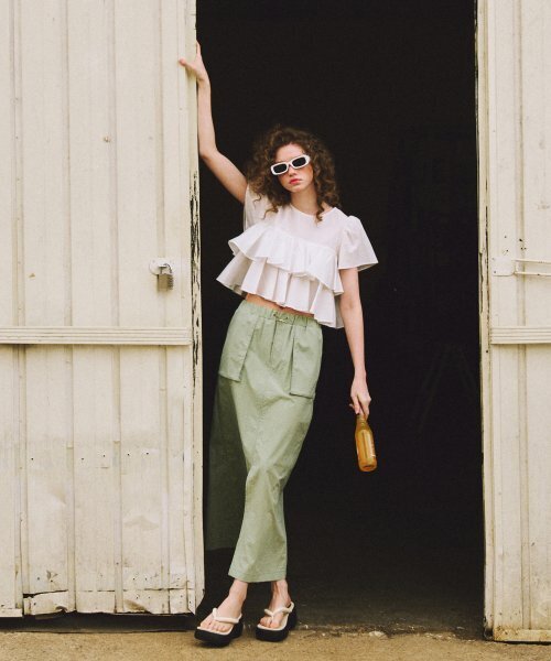 ETMON(エトモン)の「Pocket Stitch Maxi Skirt, Light Green(スカート・レディース・その他・FREE)」の3枚目の写真