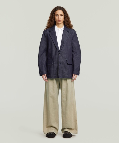 G-STAR（ジースター）の「【UNISEX】Oversized Blazer/オーバーサイズリジッドデニムブレザー（テーラードジャケット・レディース・ダークインディゴブルー・X-SMALL）」の3枚目の写真