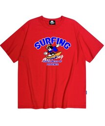 ブルーサーフィンキャットグラフィックTシャツ - レッド
