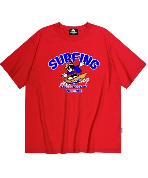 TRIPSHION(トリップション)の「ブルーサーフィンキャットグラフィックTシャツ - レッド(Tシャツ/カットソー・メンズ・その他・LARGE/MEDIUM/X-LARGE)」の1枚目の写真