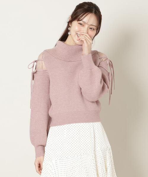 WILLSELECTION（ウィルセレクション）の「レースショルダーオフタートルニット（ニット/セーター・レディース・ブラック/ピンク/オフホワイト・FREE）」の3枚目の写真
