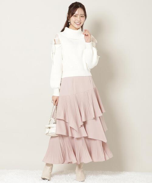 WILLSELECTION（ウィルセレクション）の「レースショルダーオフタートルニット（ニット/セーター・レディース・ブラック/ピンク/オフホワイト・FREE）」の9枚目の写真