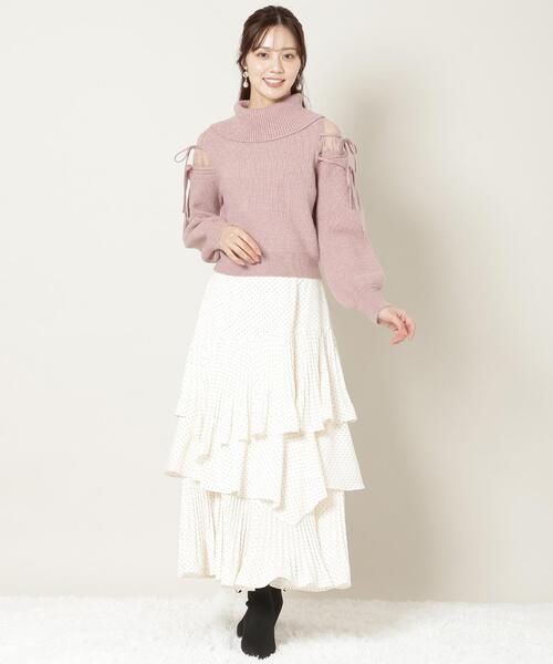 WILLSELECTION（ウィルセレクション）の「レースショルダーオフタートルニット（ニット/セーター・レディース・ブラック/ピンク/オフホワイト・FREE）」の15枚目の写真