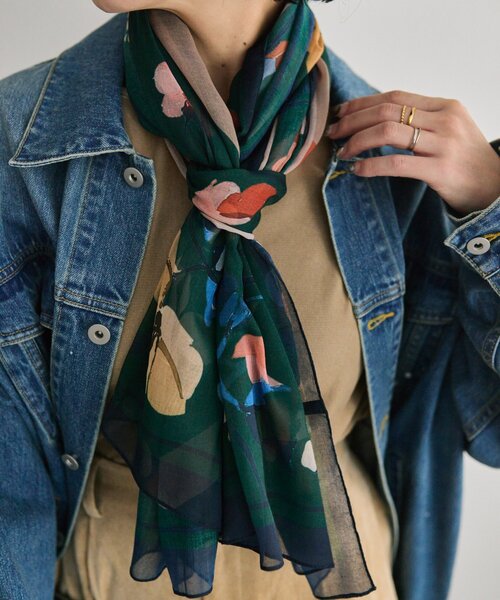 ear PAPILLONNER(イアパピヨネ)の「フラワーアーチストール(ストール/ショール・レディース・ダークグリーン/ライトグレー・FREE)」の8枚目の写真