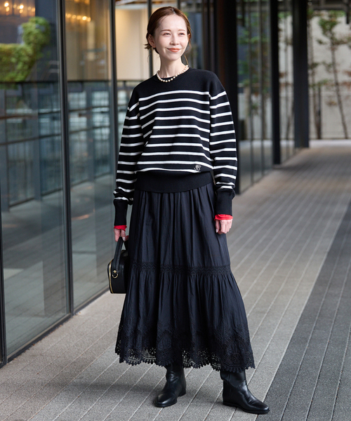 SLOBE IENA(スローブイエナ)の「パネルボーダーニット(ニット/セーター・レディース・ホワイト/ブラック・FREE)」の3枚目の写真