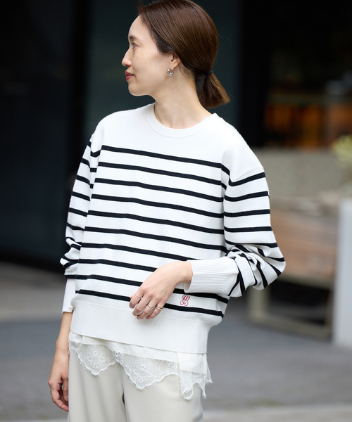 SLOBE IENA(スローブイエナ)の「パネルボーダーニット(ニット/セーター・レディース・ホワイト/ブラック・FREE)」の20枚目の写真