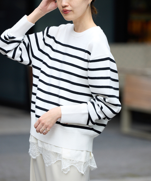 SLOBE IENA(スローブイエナ)の「パネルボーダーニット(ニット/セーター・レディース・ホワイト/ブラック・FREE)」の22枚目の写真