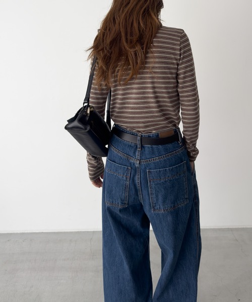 CANAL JEAN（キャナルジーン）の「El mar　ランダムボーダーハイネックロンT（Tシャツ/カットソー・レディース・グレー/ブラウン・ONE SIZE）」の4枚目の写真