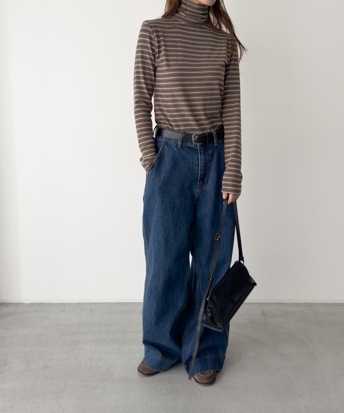 CANAL JEAN（キャナルジーン）の「El mar　ランダムボーダーハイネックロンT（Tシャツ/カットソー・レディース・グレー/ブラウン・ONE SIZE）」の5枚目の写真