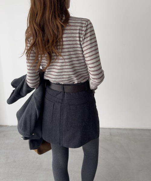 CANAL JEAN（キャナルジーン）の「El mar　ランダムボーダーハイネックロンT（Tシャツ/カットソー・レディース・グレー/ブラウン・ONE SIZE）」の9枚目の写真