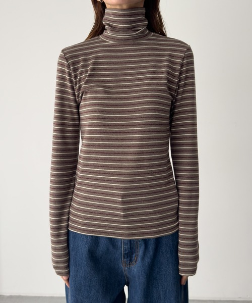 CANAL JEAN（キャナルジーン）の「El mar　ランダムボーダーハイネックロンT（Tシャツ/カットソー・レディース・グレー/ブラウン・ONE SIZE）」の12枚目の写真