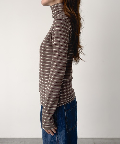 CANAL JEAN（キャナルジーン）の「El mar　ランダムボーダーハイネックロンT（Tシャツ/カットソー・レディース・グレー/ブラウン・ONE SIZE）」の13枚目の写真