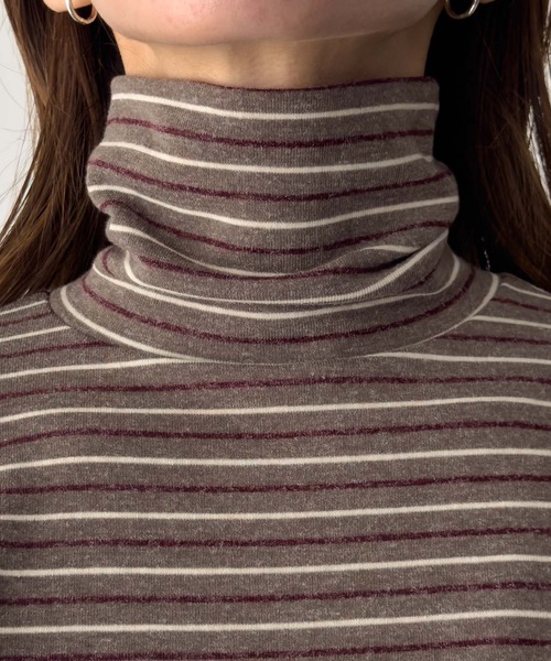 CANAL JEAN（キャナルジーン）の「El mar　ランダムボーダーハイネックロンT（Tシャツ/カットソー・レディース・グレー/ブラウン・ONE SIZE）」の15枚目の写真