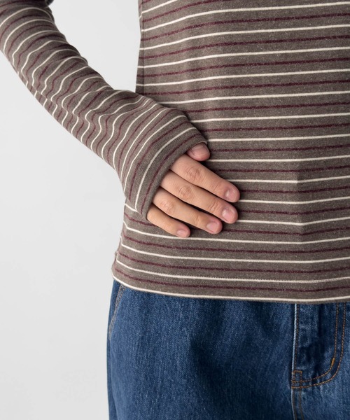 CANAL JEAN（キャナルジーン）の「El mar　ランダムボーダーハイネックロンT（Tシャツ/カットソー・レディース・グレー/ブラウン・ONE SIZE）」の16枚目の写真
