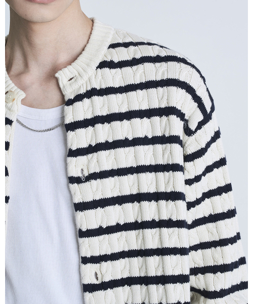 POKER FACE(ポーカーフェイス)の「CABLE STRIPE CARDIGAN IVORY(カーディガン/ボレロ・レディース・その他・48/50)」の2枚目の写真