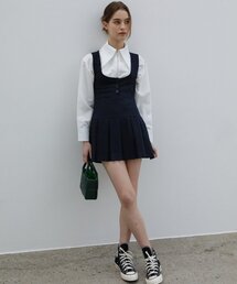 セール】プリーツスカートスリムベストワンピースグレー（ワンピース