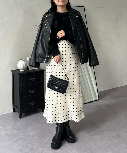 prose verse（プロズヴェール）の「サテンドットバイアススカート（スカート・レディース・ブラック/アイボリー・MEDIUM/LARGE）」の8枚目の写真