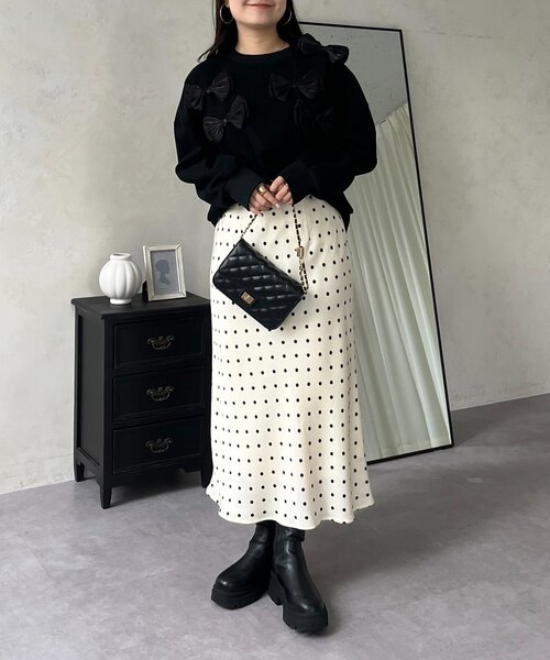 prose verse（プロズヴェール）の「サテンドットバイアススカート（スカート・レディース・ブラック/アイボリー・MEDIUM/LARGE）」の6枚目の写真