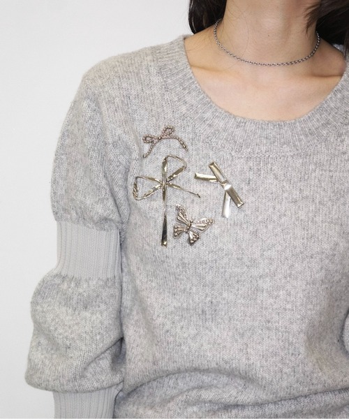 musubore（ムスボレ）の「【 select 】vintage like set ‘‘ribbon’’ / ブローチセット（ブローチ/コサージュ・レディース・シルバー・FREE）」の2枚目の写真