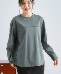 裾ラウンド長袖ロゴTシャツ
