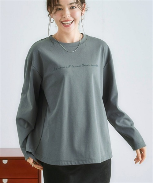 nissen（ニッセン）の「裾ラウンド長袖ロゴＴシャツ（Tシャツ/カットソー・レディース・ブラック/オフホワイト/チャコールグレー・LL/L/M/S）」の3枚目の写真