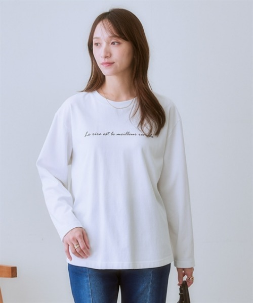 nissen(ニッセン)の「裾ラウンド長袖ロゴTシャツ(Tシャツ/カットソー・レディース・ブラック/オフホワイト/チャコールグレー・LL/L/M/S)」の4枚目の写真