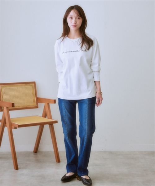 nissen(ニッセン)の「裾ラウンド長袖ロゴTシャツ(Tシャツ/カットソー・レディース・ブラック/オフホワイト/チャコールグレー・LL/L/M/S)」の5枚目の写真