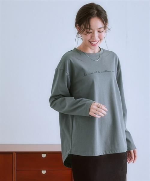 nissen(ニッセン)の「裾ラウンド長袖ロゴTシャツ(Tシャツ/カットソー・レディース・ブラック/オフホワイト/チャコールグレー・LL/L/M/S)」の11枚目の写真