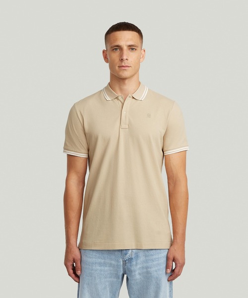 G-STAR(ジースター)の「DUNDA SLIM STRIPE POLO/ベーシックデザインワンポイントロゴポロシャツ(ポロシャツ・メンズ・ナチュラル・X-LARGE/LARGE/MEDIUM/SMALL/X-SMALL)」の2枚目の写真