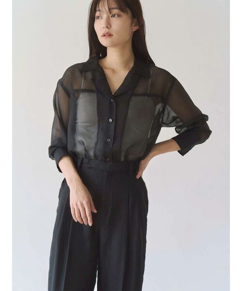 TONAL(トーナル)の「シアー開衿シャツ(シャツ/ブラウス・レディース・ブルー/ブラウン/ブラック・MEDIUM)」の2枚目の写真