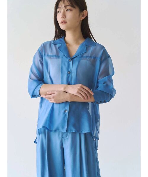 TONAL(トーナル)の「シアー開衿シャツ(シャツ/ブラウス・レディース・ブルー/ブラウン/ブラック・MEDIUM)」の9枚目の写真