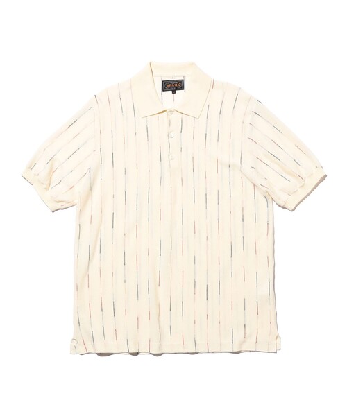 BEAMS PLUS(ビームスプラス)の「Knit Polo Kasuri Stripe(ポロシャツ・メンズ・ホワイト/ロイヤルブルー・MEDIUM/SMALL/X-LARGE/LARGE)」の2枚目の写真